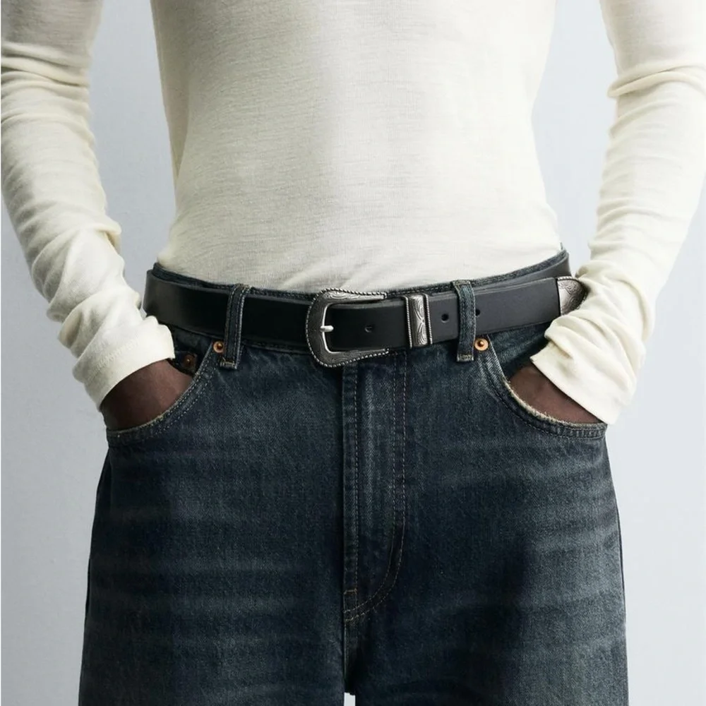Zara Black Leather Belt w Metal Buckle NWOT